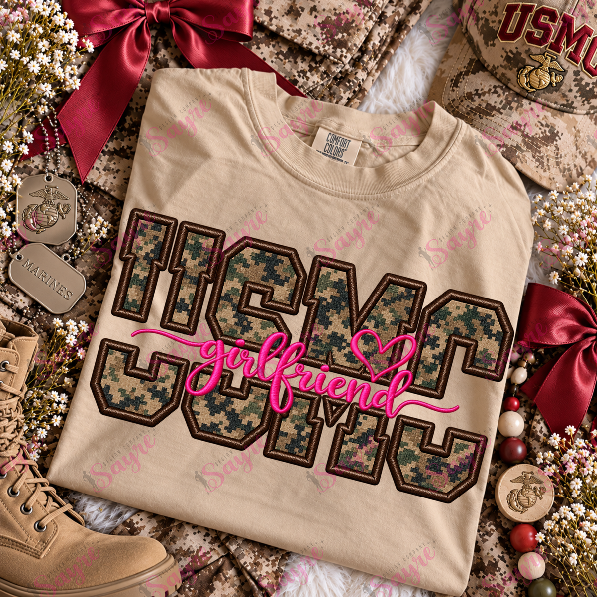 Faux Embroidery USMC Girlfriend Pink- PNG