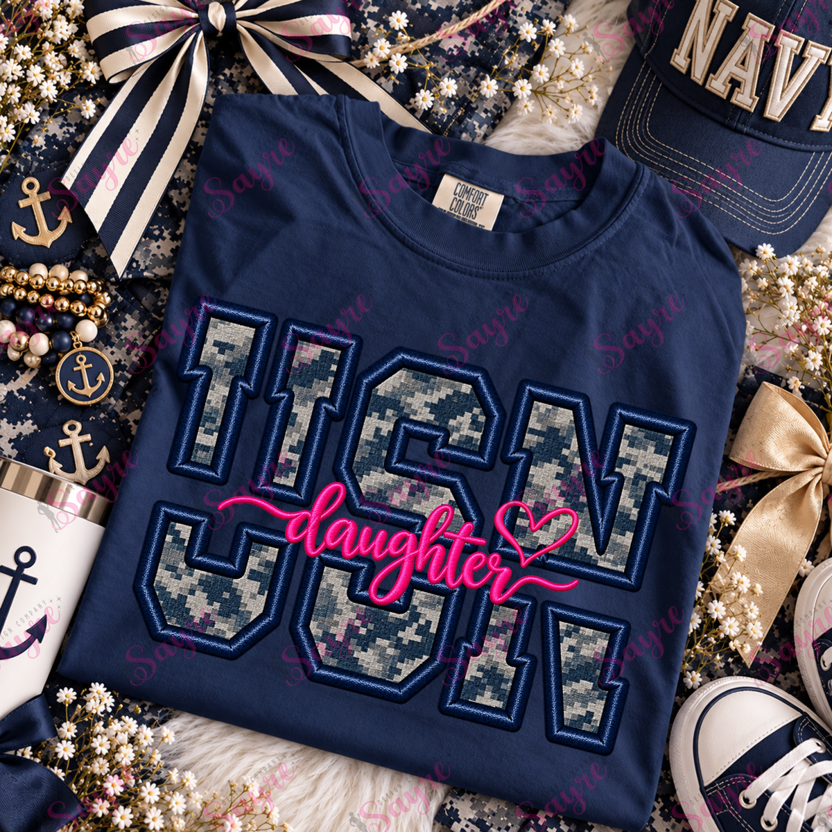 Faux Embroidery USN Daughter Pink- PNG