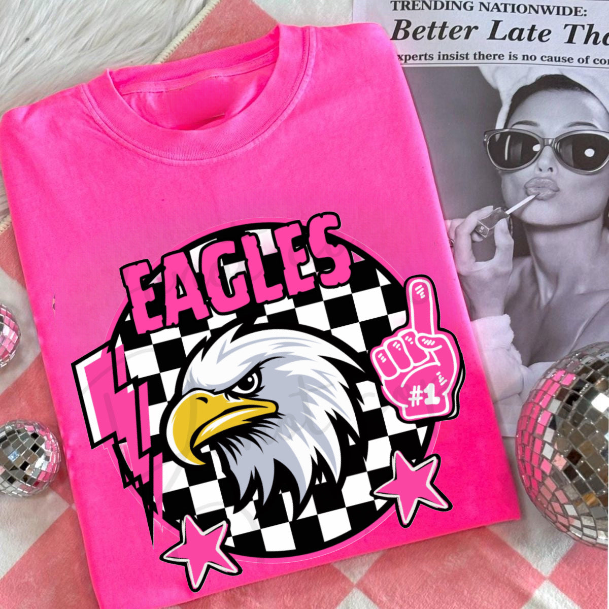 Team Customizable Checkered Round Pink Out Tee/Sweatshirt/Hoodie