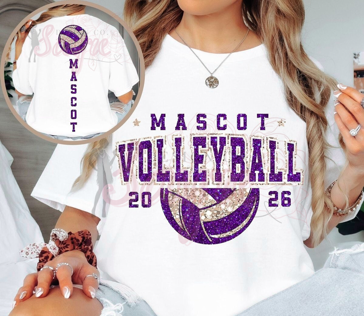 Custom Volleyball Mascot Glitter Back DTF Shirt/Long Sleeve/Crewneck