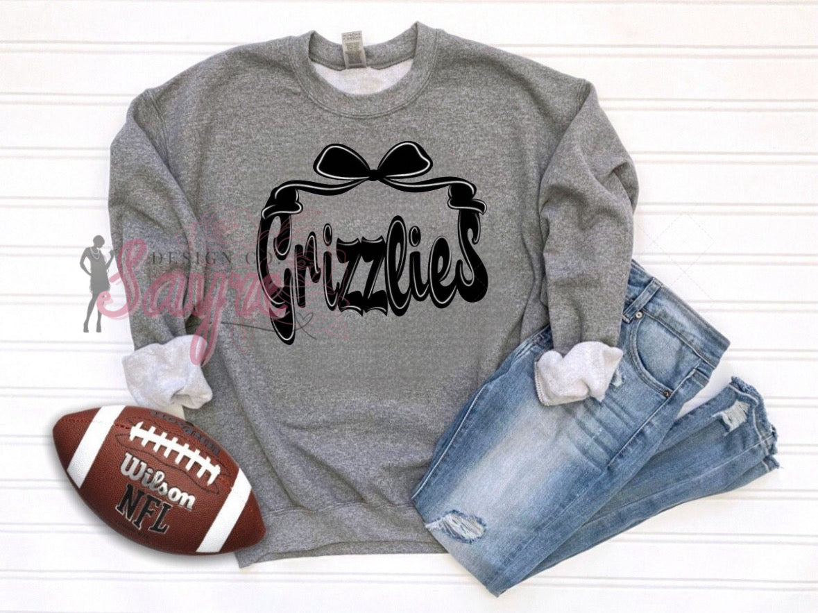 Black Bow Grizzlies Shirt/Long Sleeve/Crewneck/Hoodie