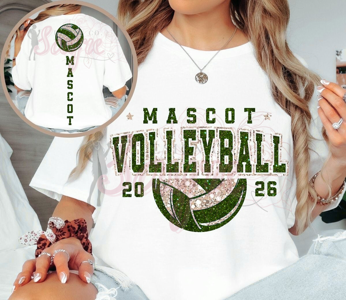 Custom Volleyball Mascot Glitter Back DTF Shirt/Long Sleeve/Crewneck