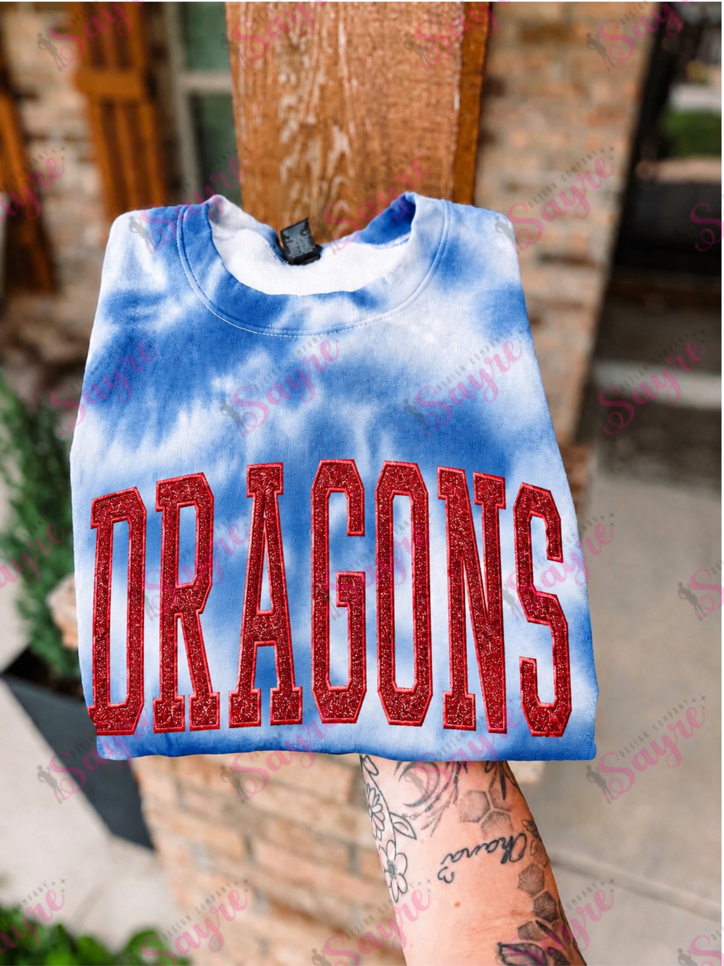 CUSTOM Tie-Dye & Glittered Embroidered Team Crewneck Sweatshirt- Closes 8/9!