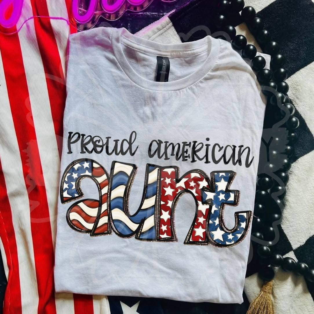 Ash Gray Proud American Aunt Tee