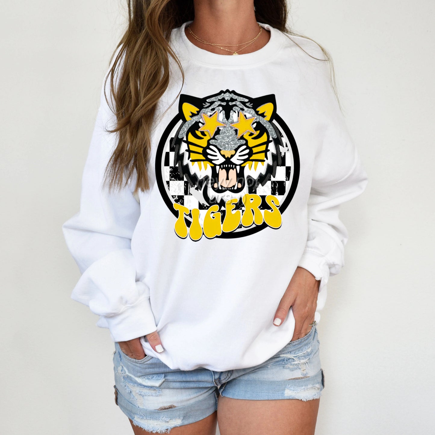 Yellow Star Eyed Retro Round Tigers Shirt/Long Sleeve/Crewneck/Hoodie