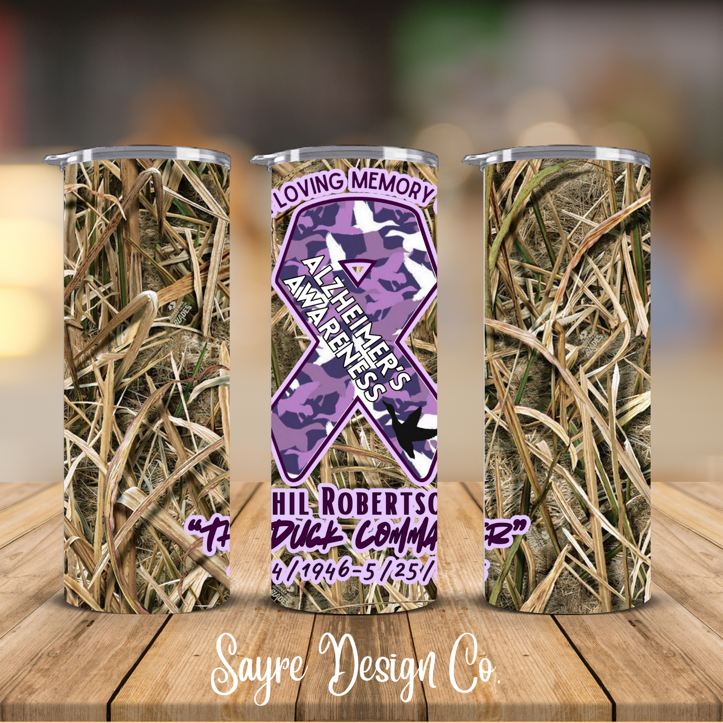 Shadow Blind Camo Phil Robertson Alzheimer’s Awareness Ribbon 20oz Steel Tumbler