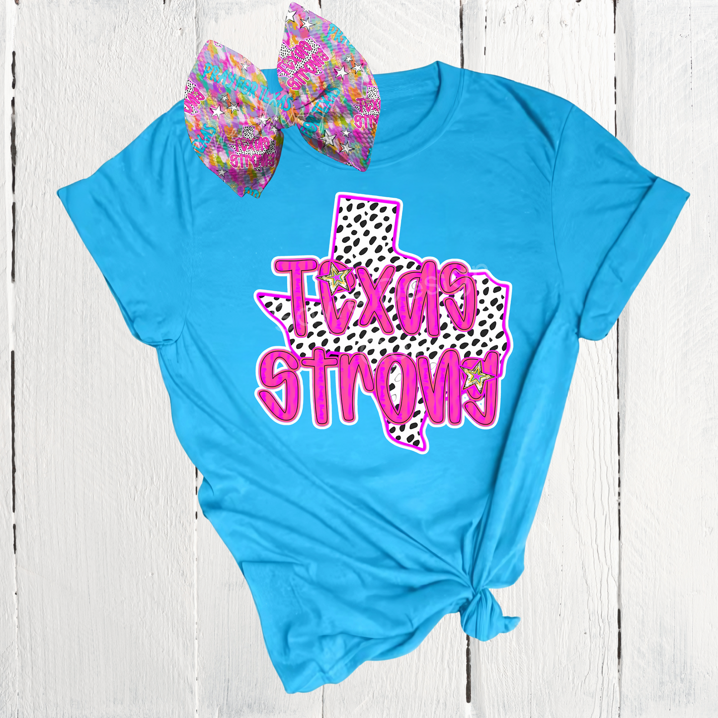 Light Blue/Pink Texas Strong 5” Bow & Tee Youth Fundraiser Set