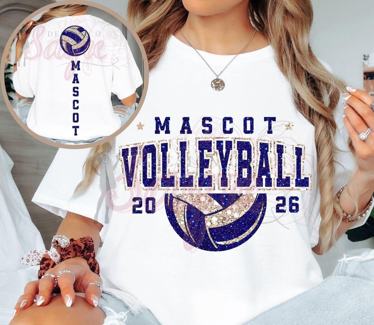 Custom Volleyball Mascot Glitter Back DTF Shirt/Long Sleeve/Crewneck