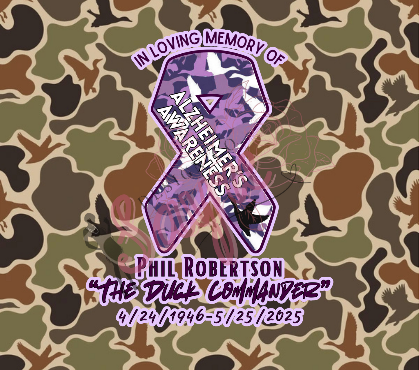 Duck Camo Phil Robertson Alzheimer’s Awareness Ribbon 20oz Steel Tumbler