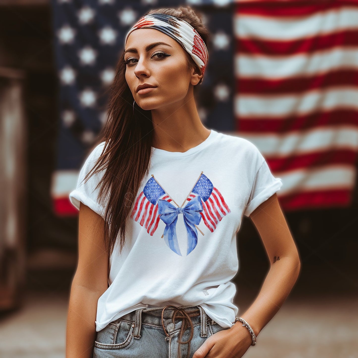 Coquette Flags & Bow Tee-Adult