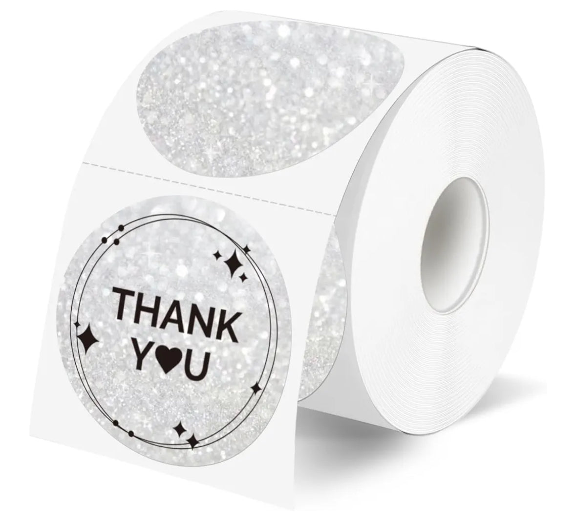 2" Round Faux Glitter Silver Thermal Stickers