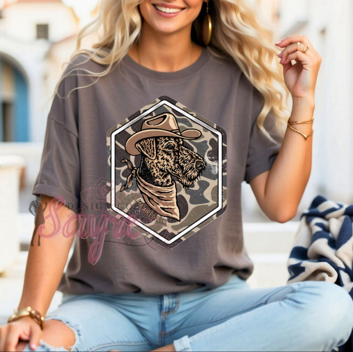 Camo Block Western Airedales Shirt/Long Sleeve/Crewneck/Hoodie
