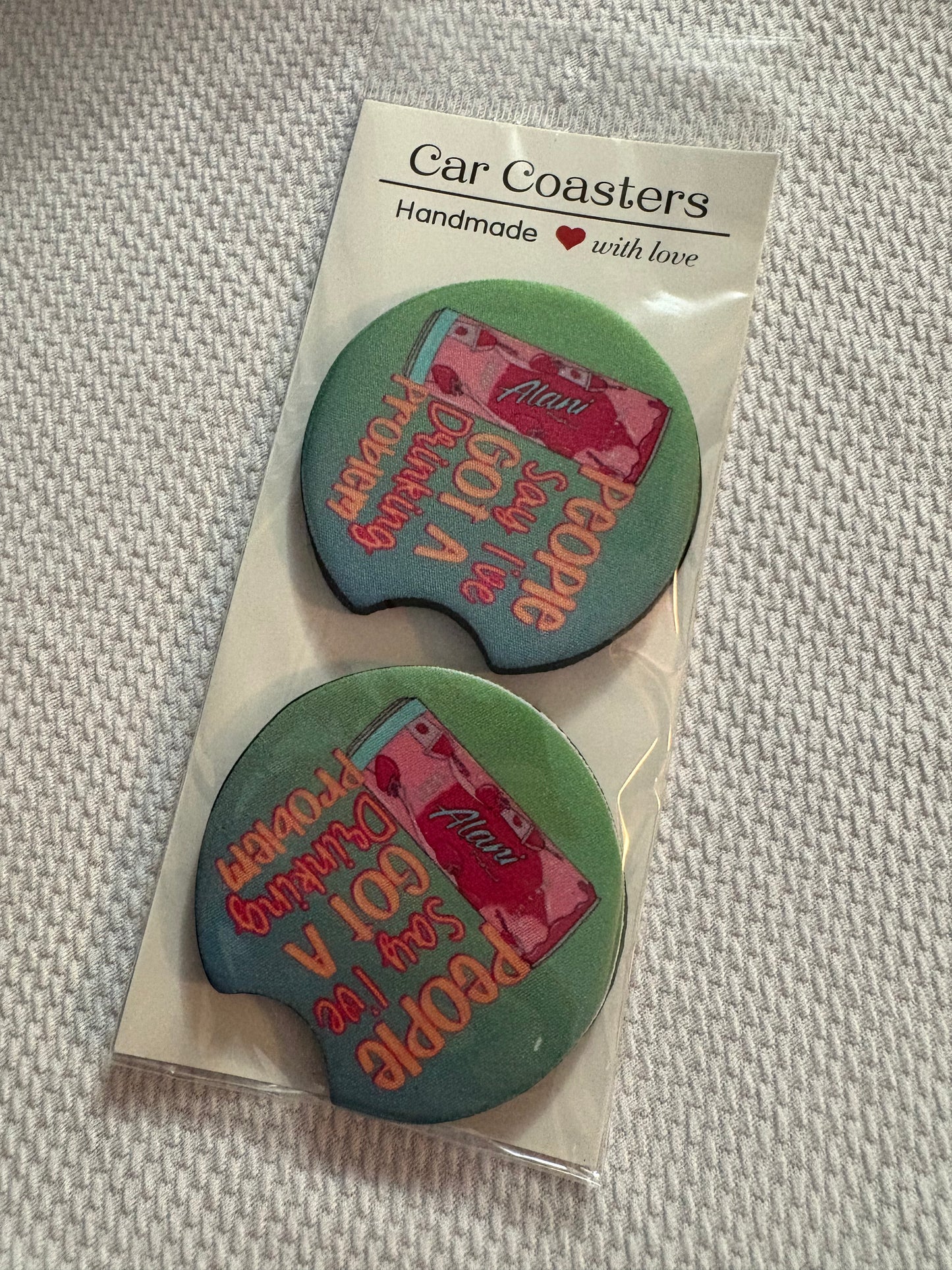 Alani Pink Slush Drinking Problem Car Coasters