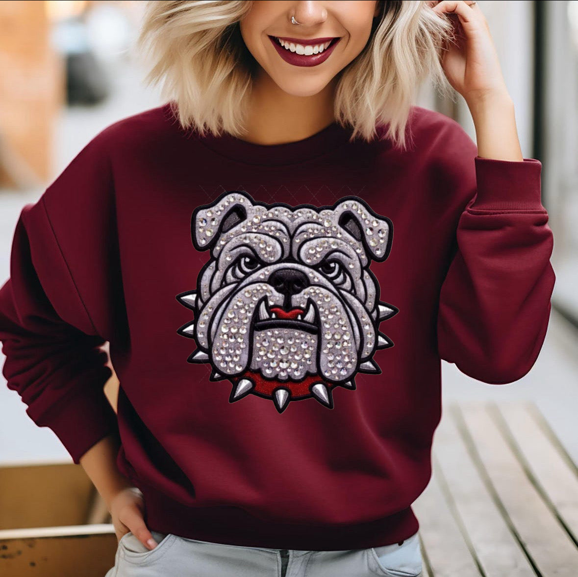 Studded Bulldog- Red Shirt/Long Sleeve/Crewneck/Hoodie