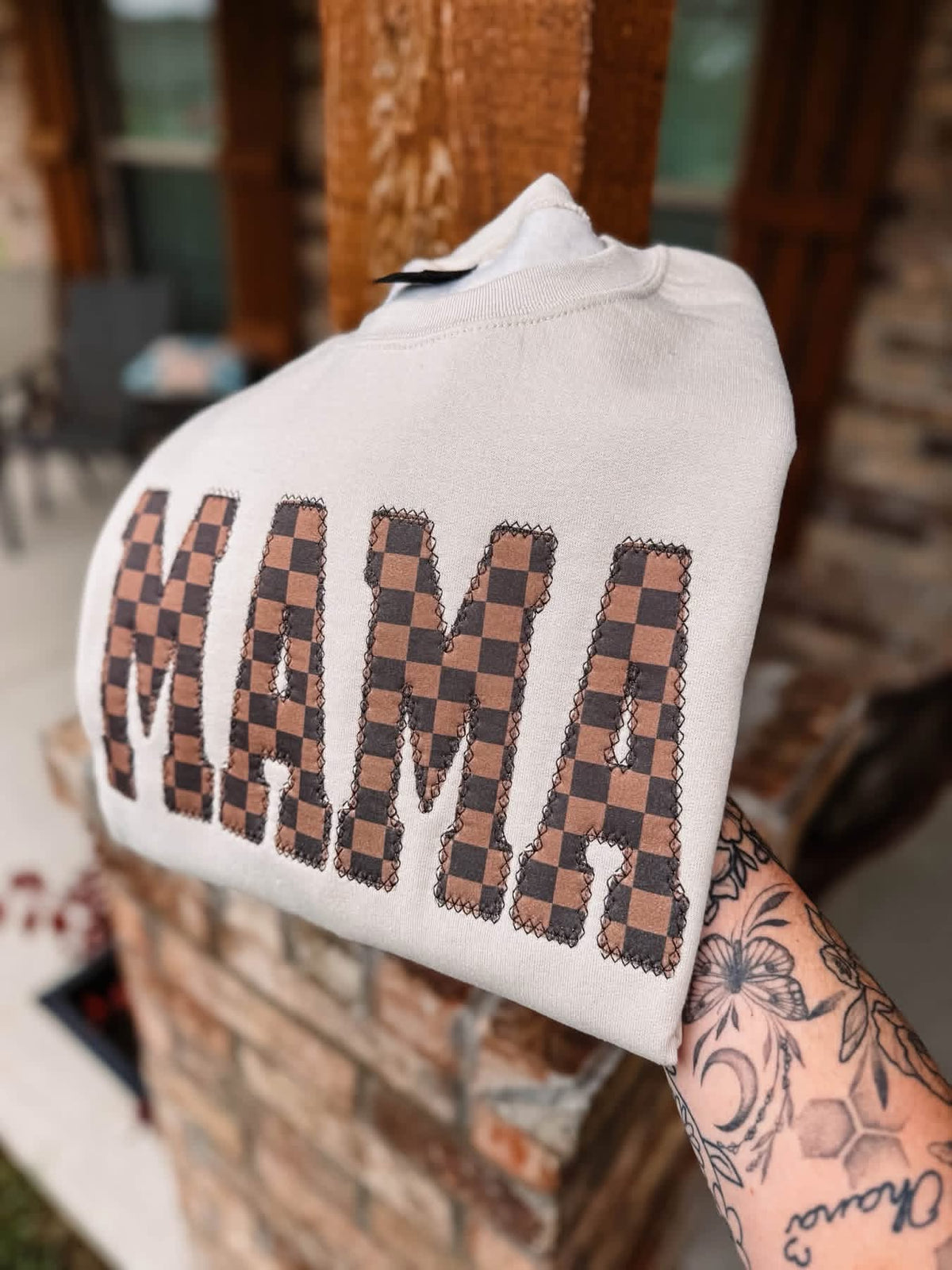 Checkered Mama Embroidered Crewneck- Closes 10/18!
