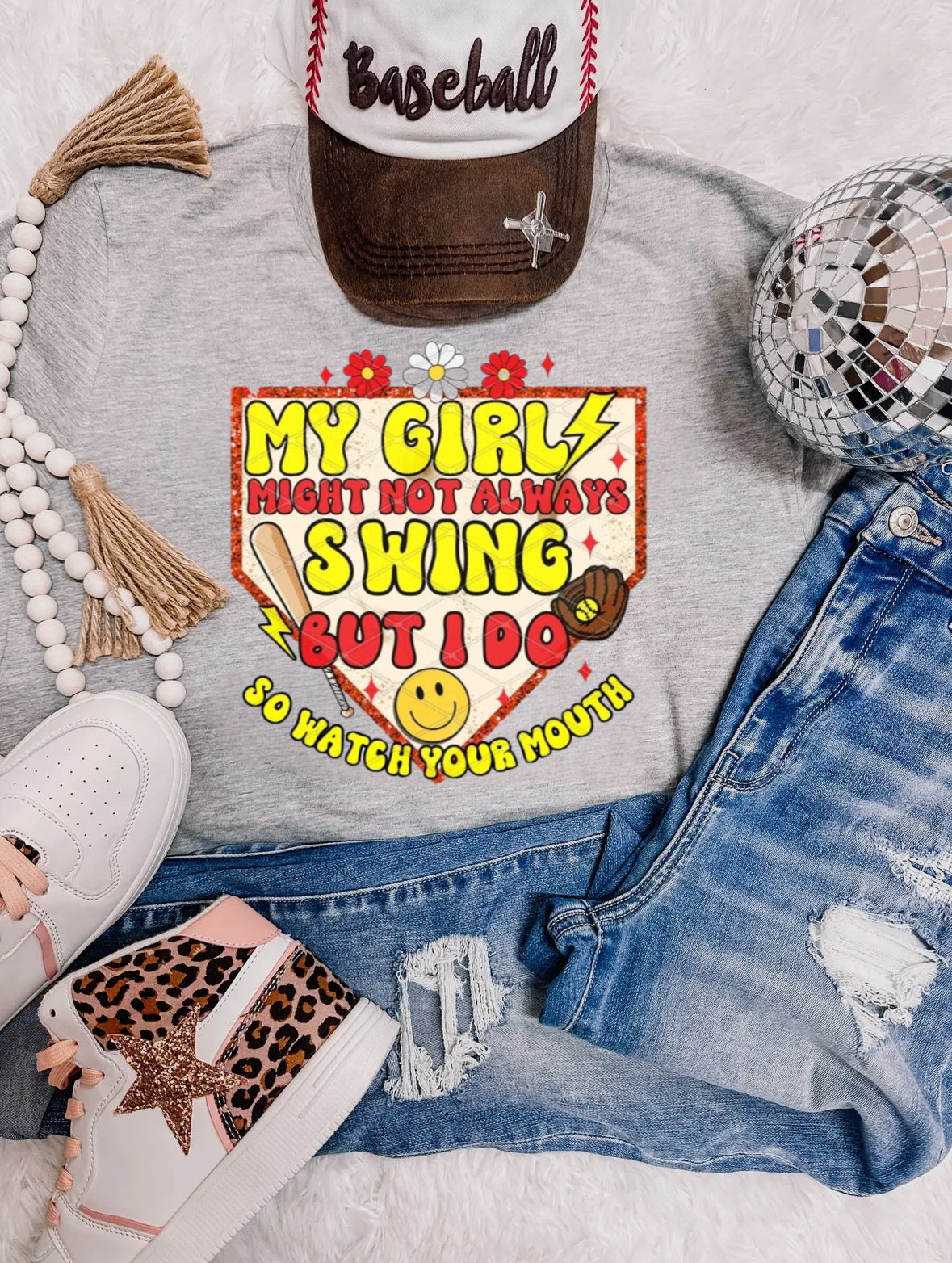 My Girl Might Not Always Swing Softball Tee