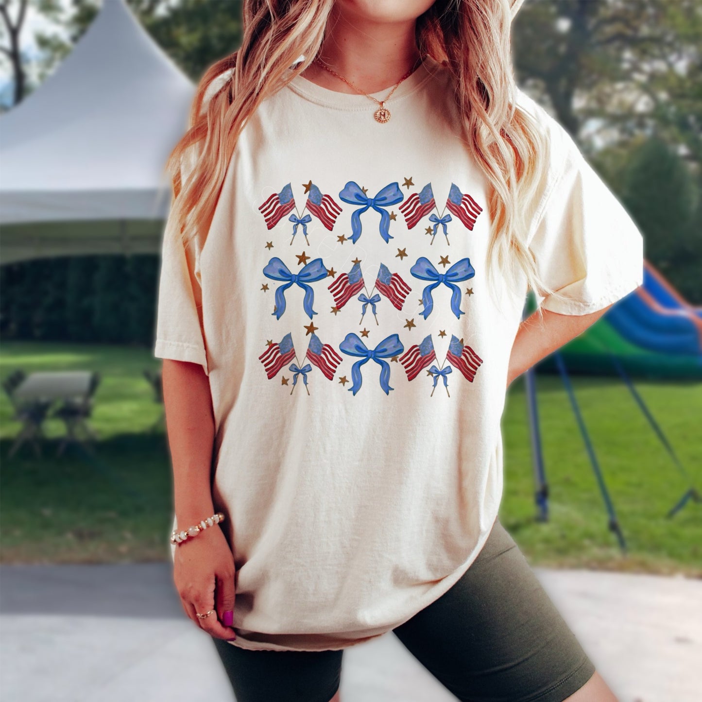 Flag Bow Coquette Tee-Adult