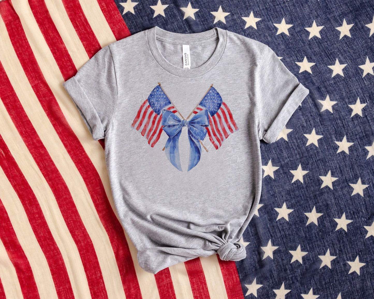 Coquette Flags & Bow Tee-Adult