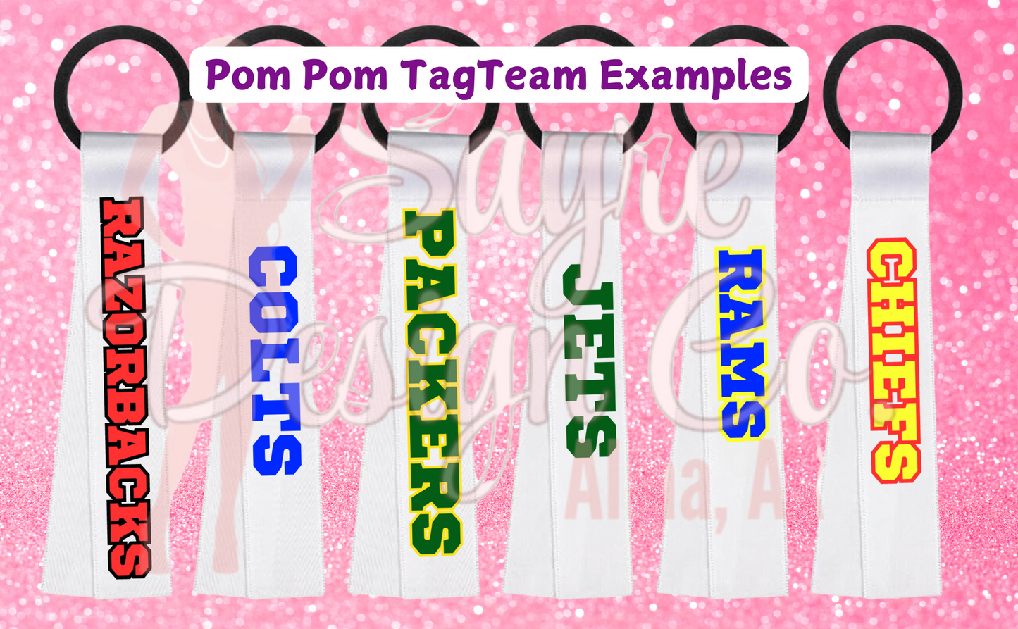 Custom Youth League Pom Pom Tags Set of 2 Sayre Design Co.
