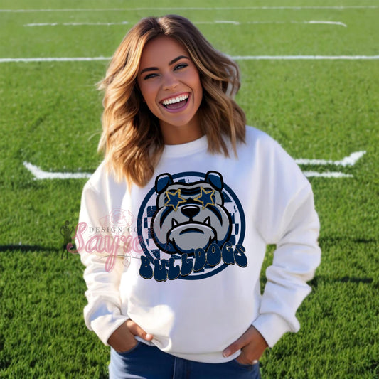 Retro Circle Bulldogs- Navy Shirt/Long Sleeve/Crewneck/Hoodie