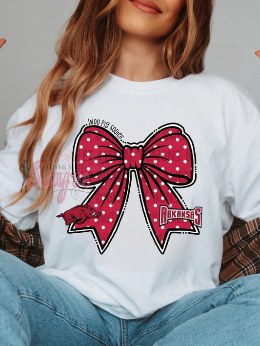 Polka Dot Arkansas Bow Shirt/Long Sleeve/Crewneck/Hood