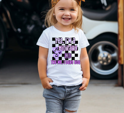 Military Kid Try Me Purple Up Onesie/Shirt/Long Sleeve/Crewneck/Hoodie