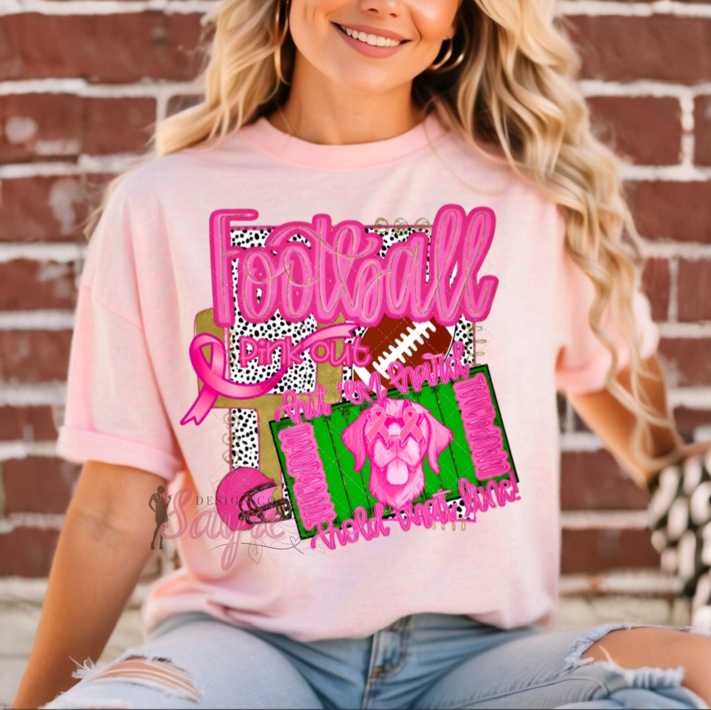 Team Customizable Girly Preppy Football Pink Out Tee/Crewneck Sweatshirt