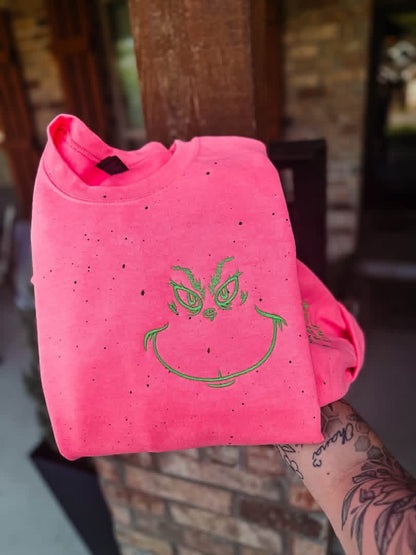 Splatter Grnchy Embroidered Crewneck- Closes 10/18!