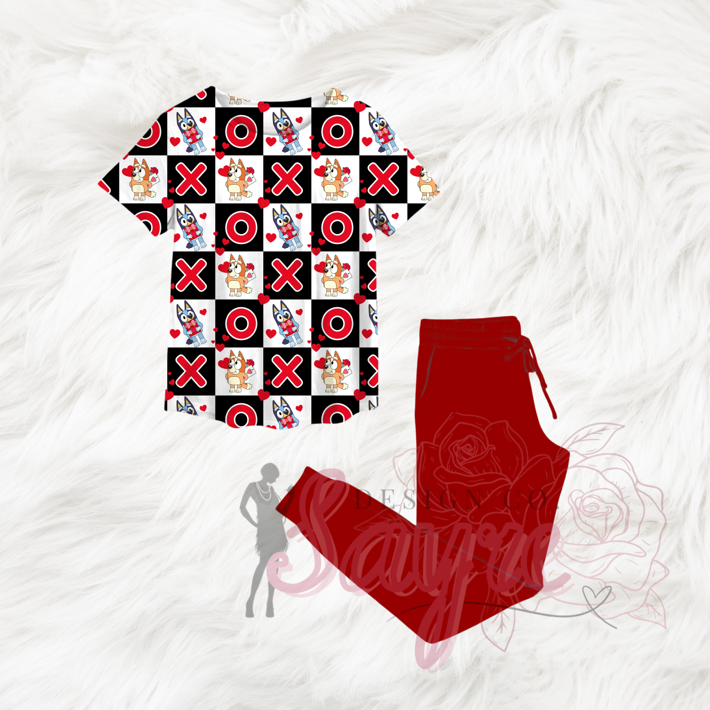 Black Check Bluey Valentine’s Day 0/3M-Adult 4XL