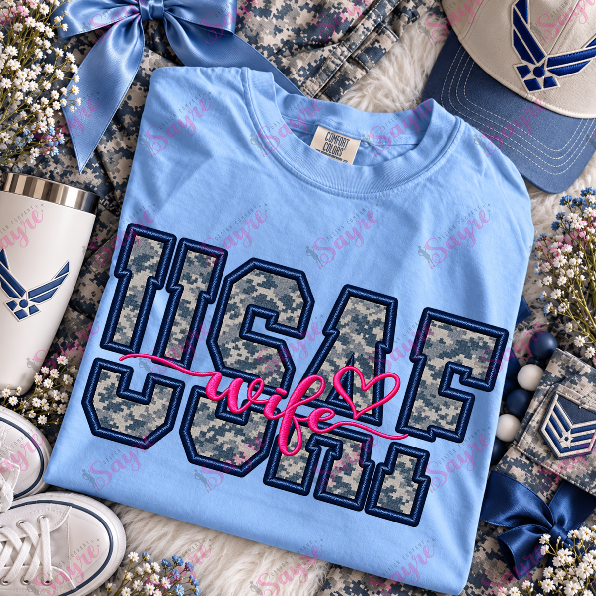 Faux Embroidery USAF Wife Pink- PNG