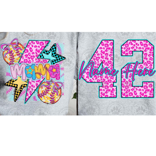 Custom Pink Leopard Softball Mama Front/Back