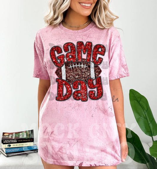 Colorblast Red Faux Sequin Game Day Football Tee