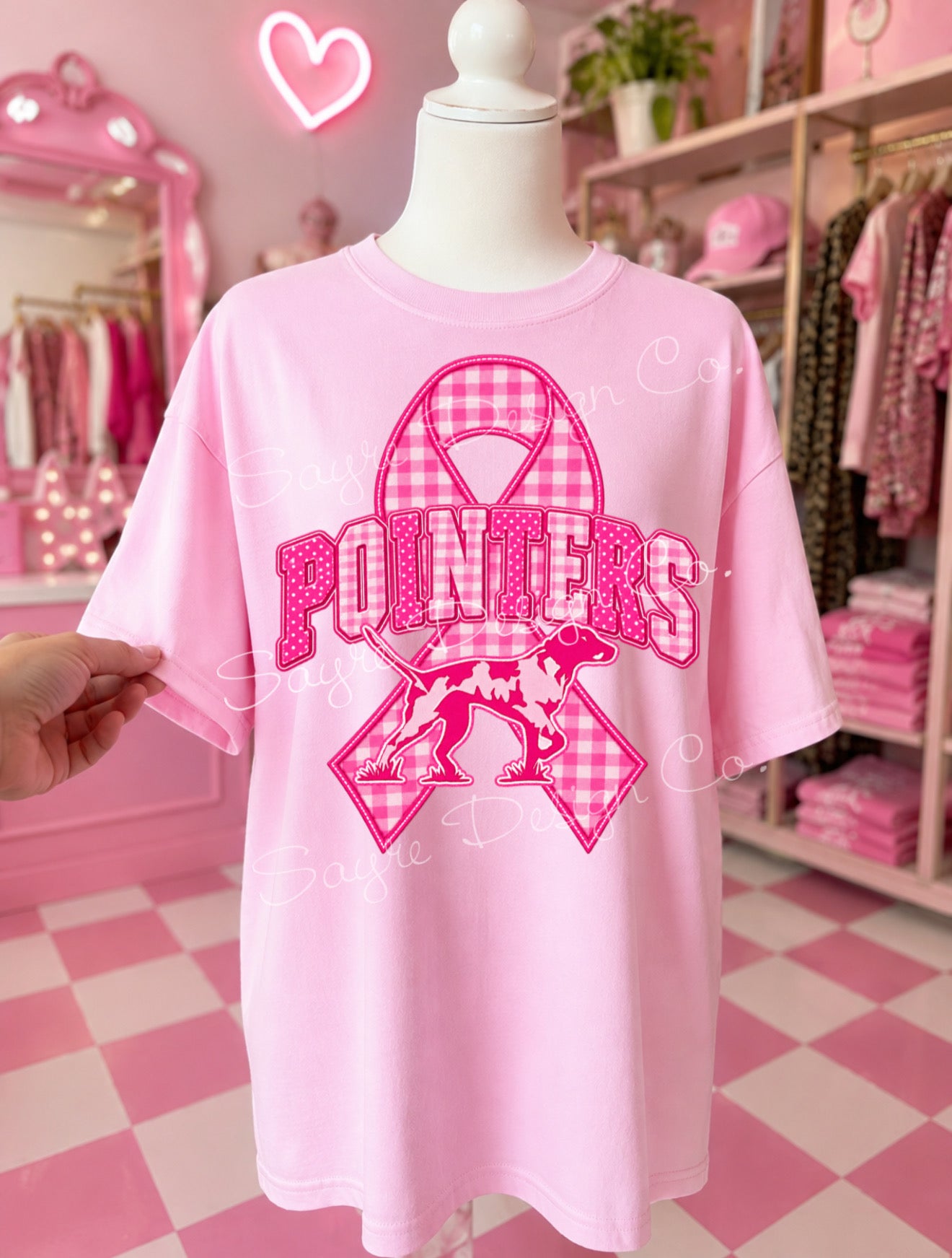 Customizable Gingham Ribbon Mascot Pink Out Tee/Crewneck Sweatshirt