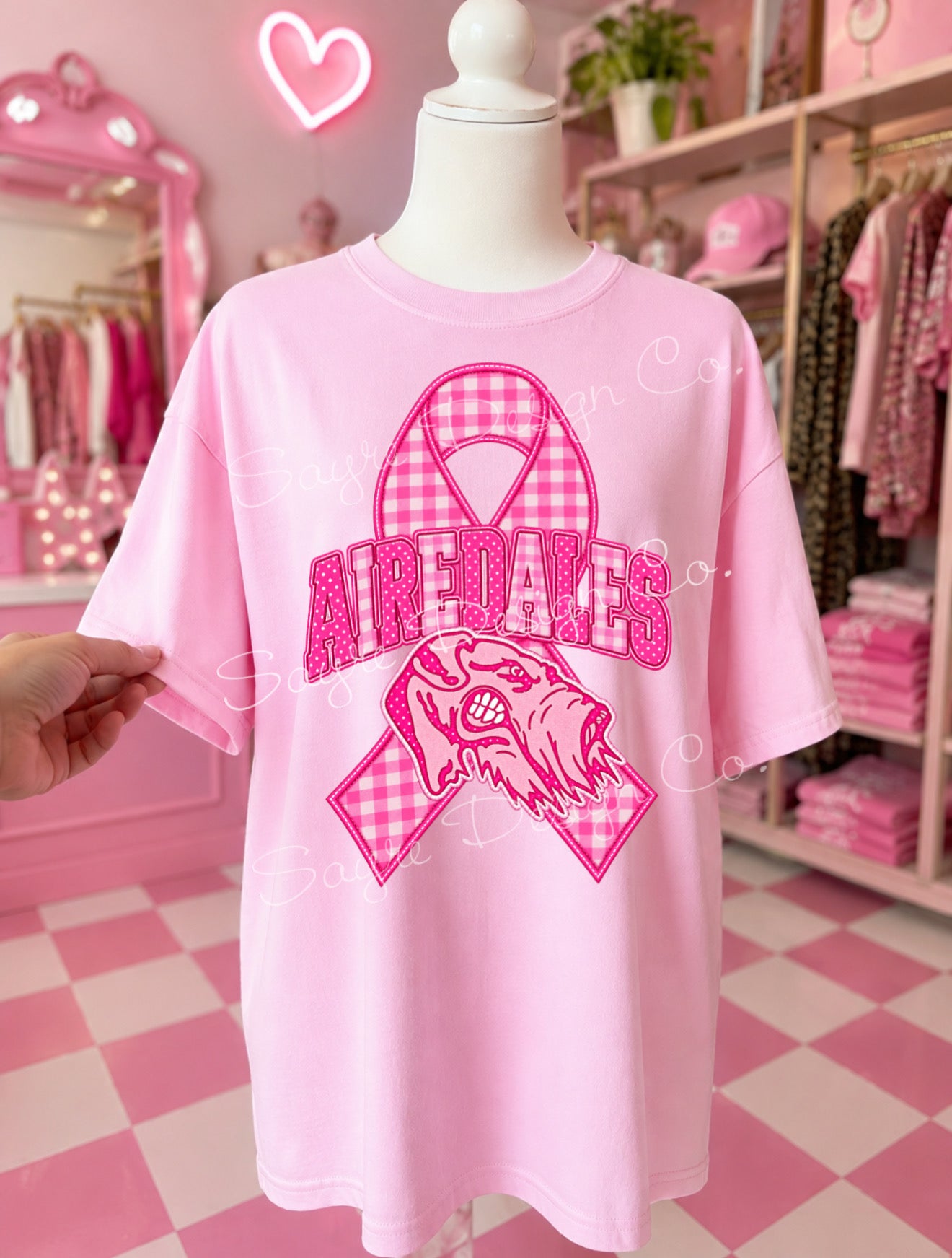 Customizable Gingham Ribbon Mascot Pink Out Tee/Crewneck Sweatshirt