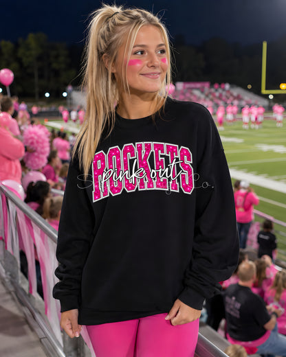 Customizable Faux Sequin Varsity Pink Out Tee/Crewneck Sweatshirt