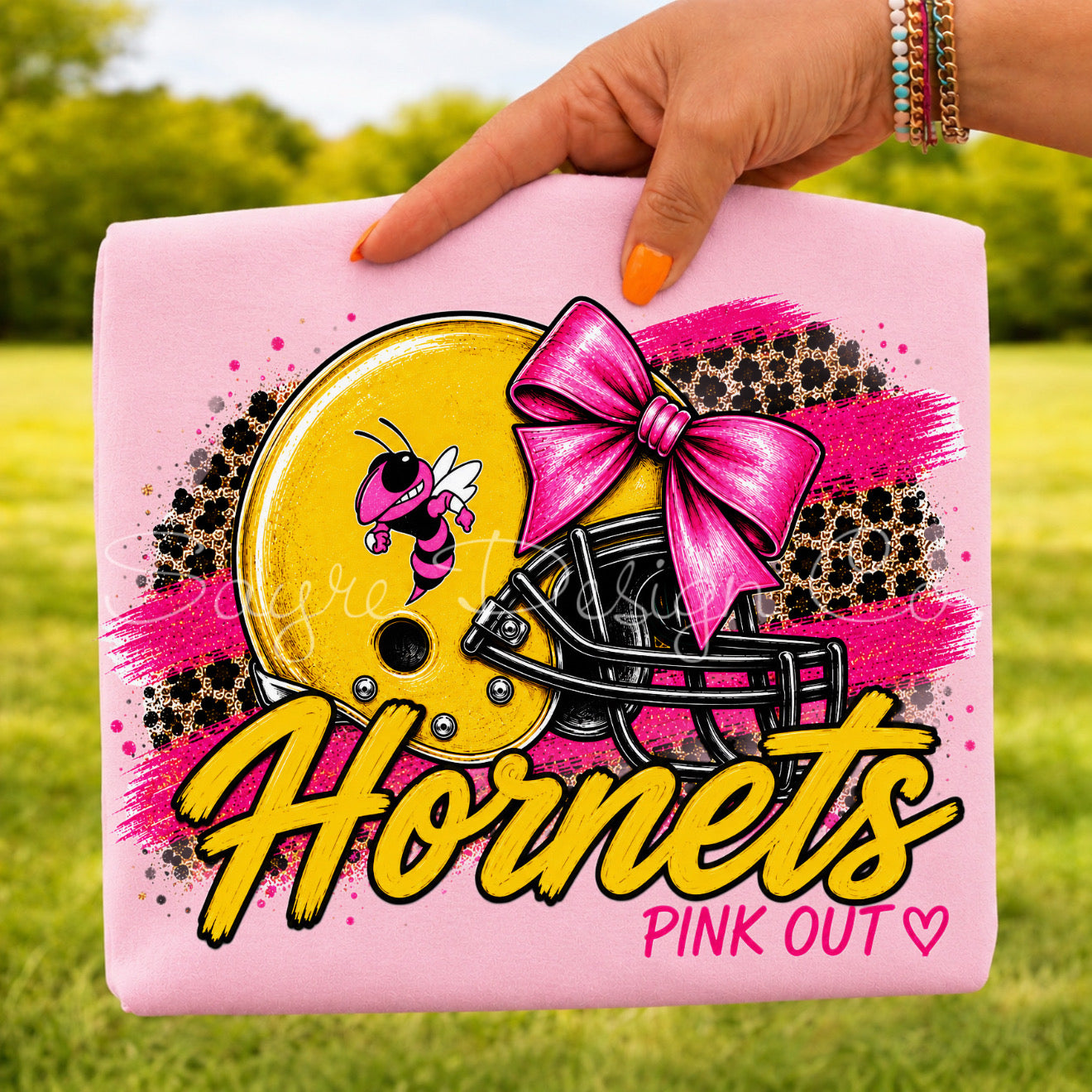 Customizable Pink Out Football Helmet Tee/Crewneck Sweatshirt