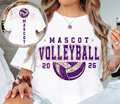 Custom Volleyball Mascot Glitter Back DTF Shirt/Long Sleeve/Crewneck