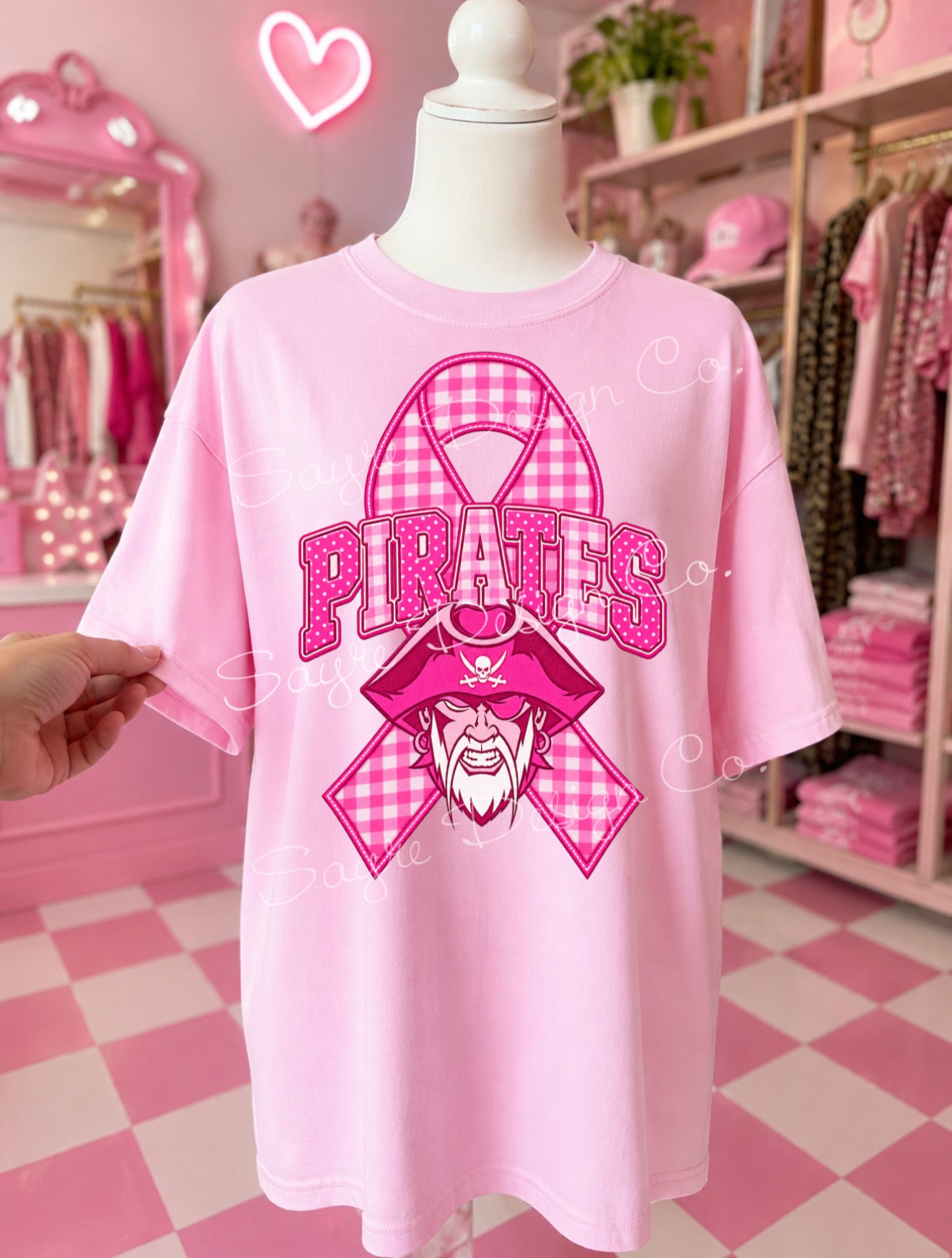 Customizable Gingham Ribbon Mascot Pink Out Tee/Crewneck Sweatshirt