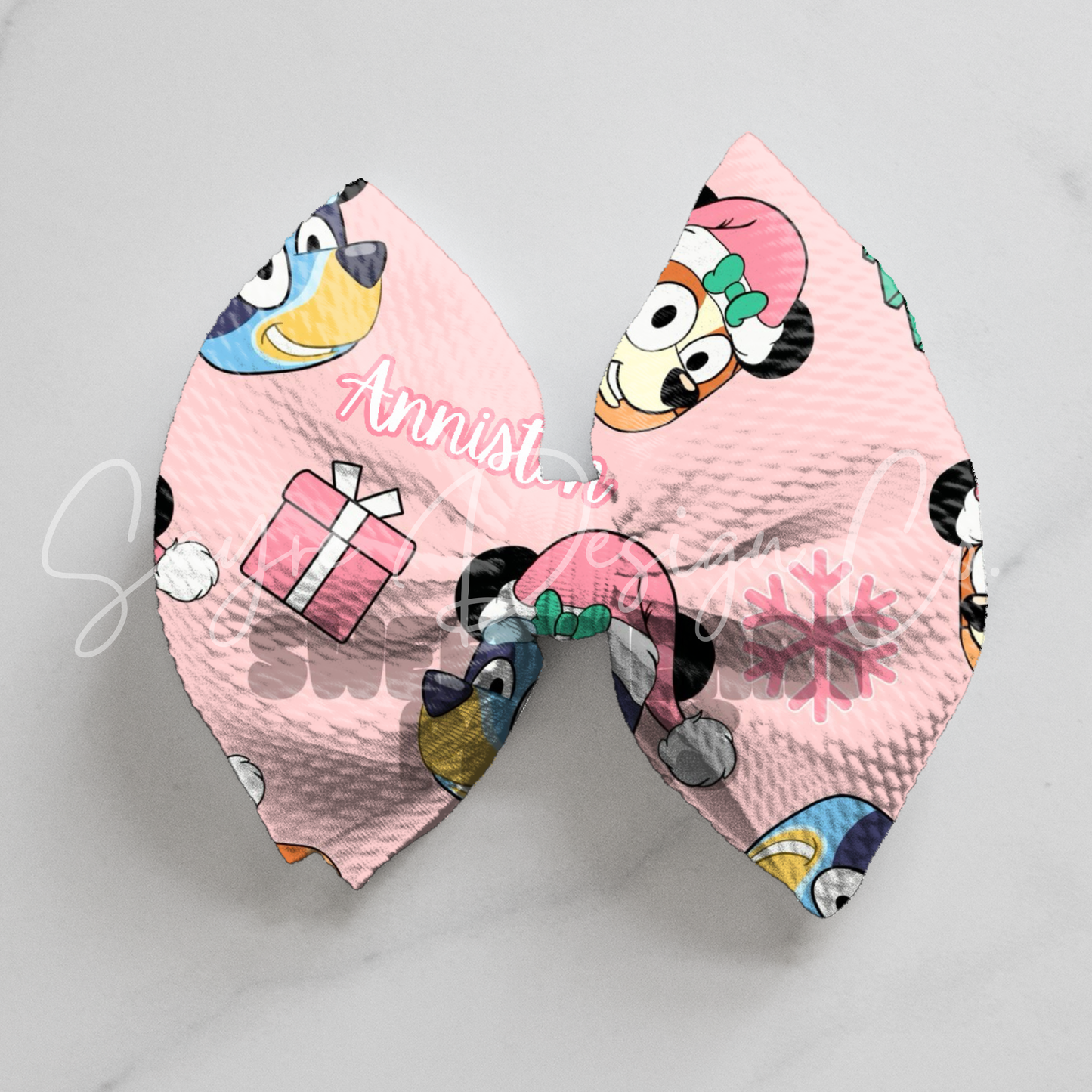 Pink Bluey Christmas Name Bows
