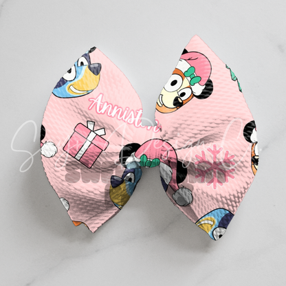 Pink Bluey Christmas Name Bows