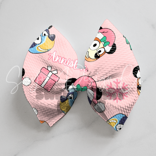 Pink Bluey Christmas Name Bows