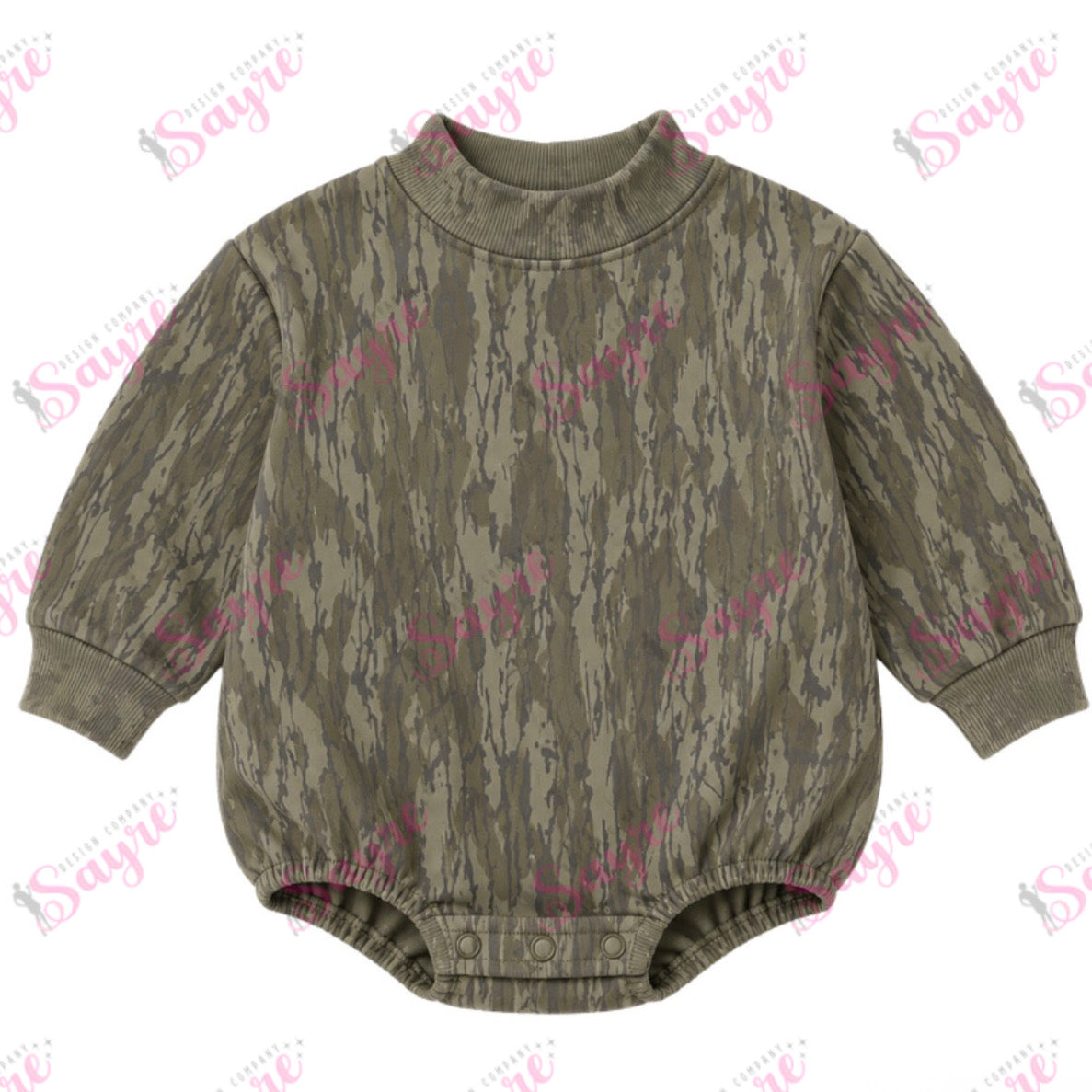 Custom Text Mock Neck Bubble Camo/Leopard Rompers