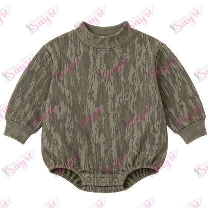 Custom Text Mock Neck Bubble Camo/Leopard Rompers