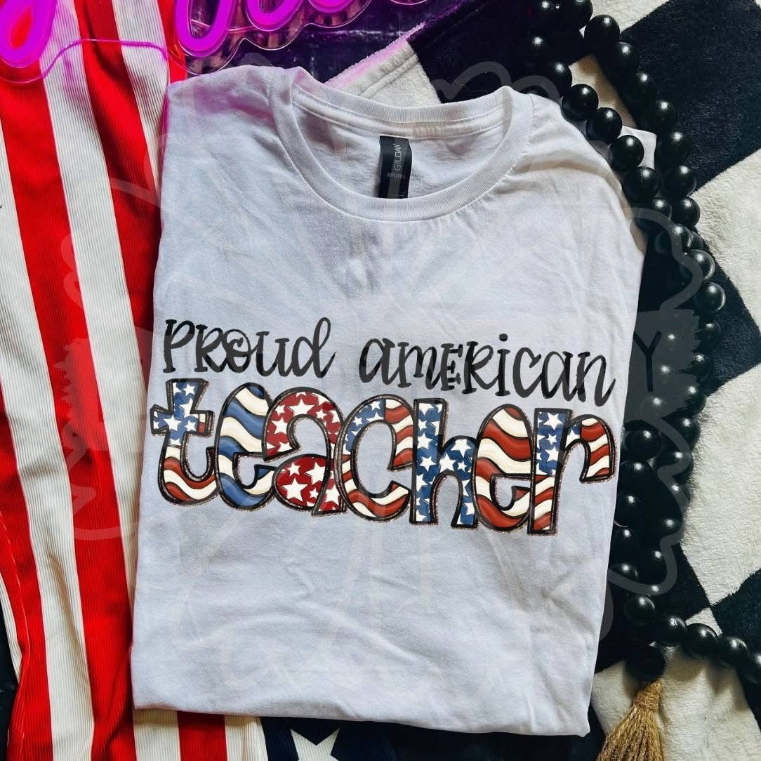 Ash Gray Proud American Teacher Tee