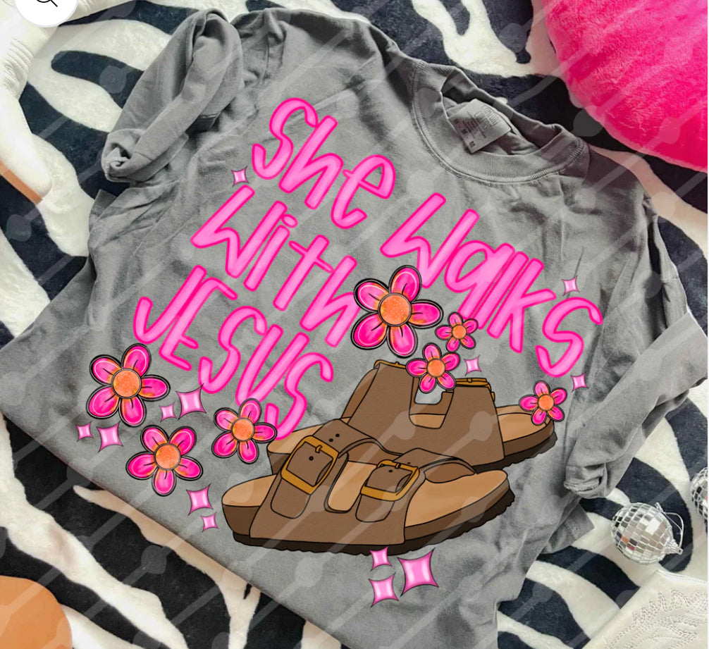 Brown Birks Walks With Jesus Shirt/Long Sleeve/Crewneck/Hoodie