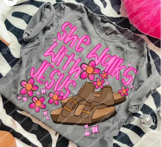 Brown Birks Walks With Jesus Shirt/Long Sleeve/Crewneck/Hoodie