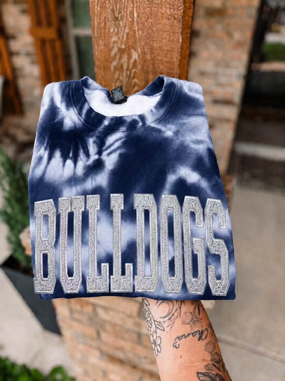 CUSTOM Tie-Dye & Glittered Embroidered Team Crewneck Sweatshirt- Closes 10/26!