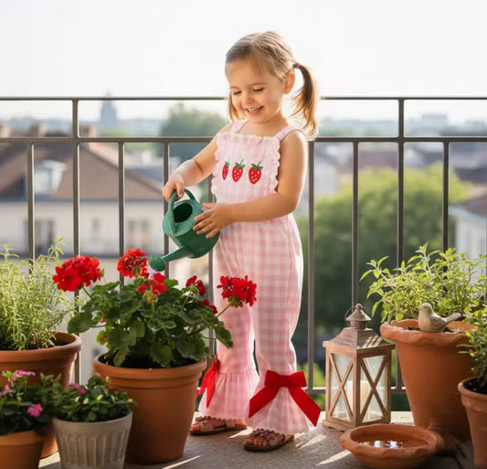 Strawberry Embroidered Overall