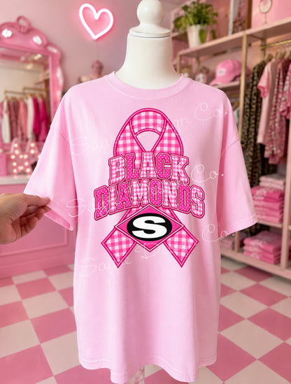 Customizable Gingham Ribbon Mascot Pink Out Tee/Crewneck Sweatshirt