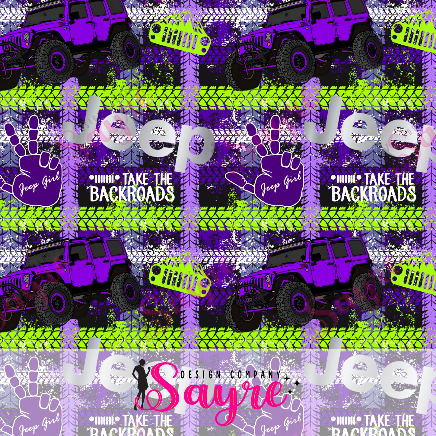 Purple & Lime Jeep Girl Seamless Digital File